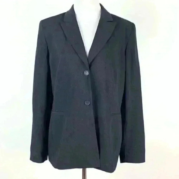 Dress barn blazer size 14 black with blue pindot two button jacket with pockets - Picture 2 of 14